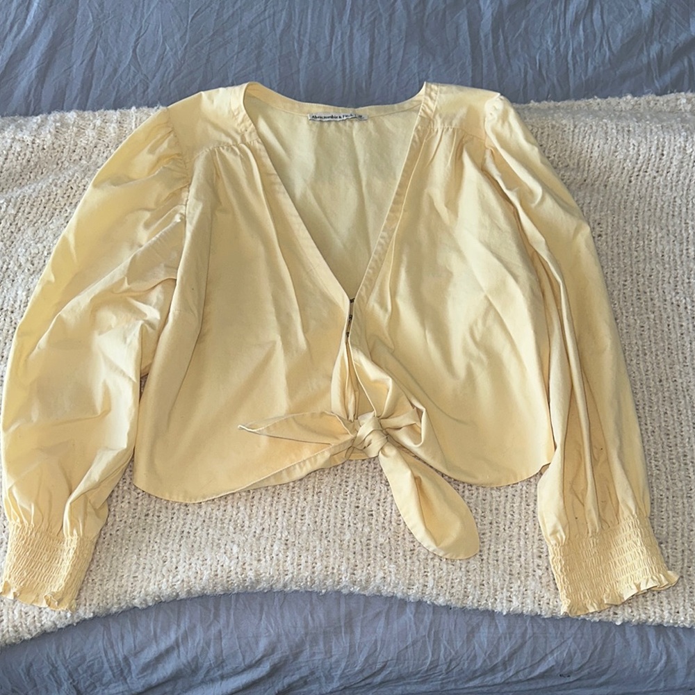 Yellow Relaxed Tie-Front Blouse